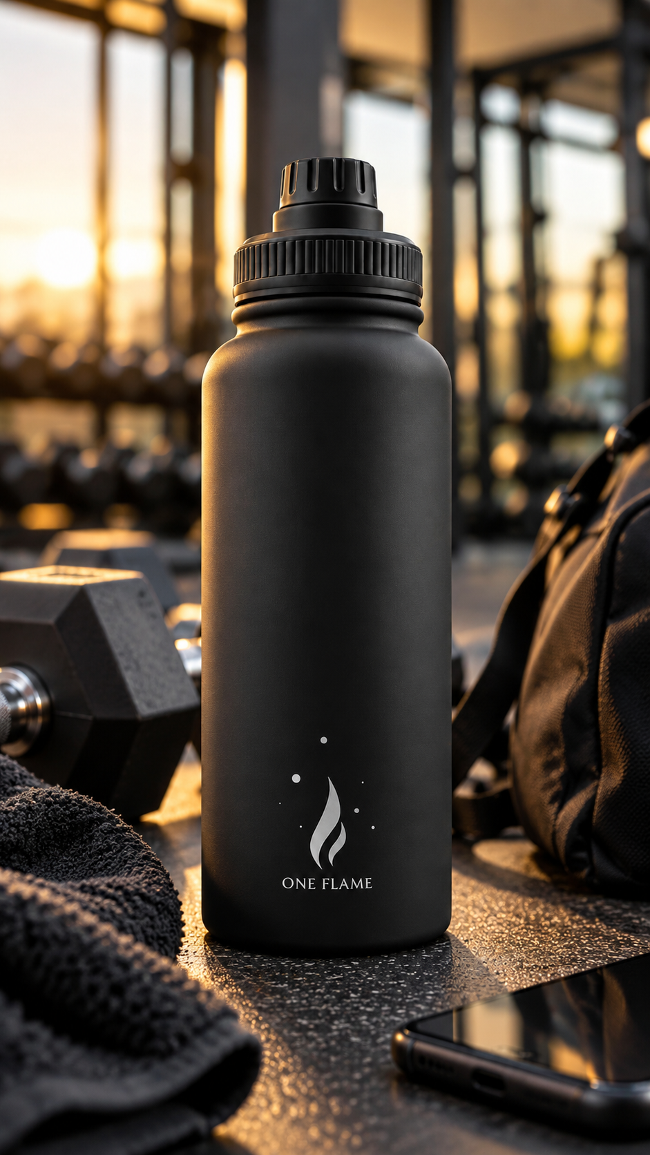 ONE FLAME 32oz Insulated Water Bottle – Matte Black